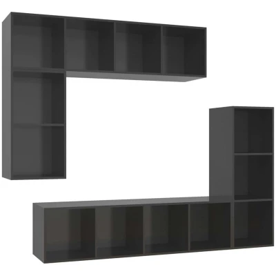 Image of vidaXL 4 Piece TV Cabinet Set High Gloss Grey Engineered Wood