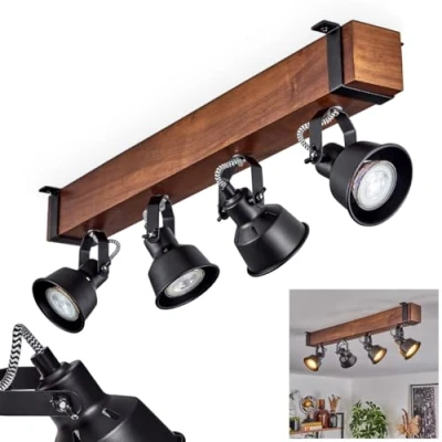 Image of Ceiling Light Safari, Modern lamp Made of Metal/Wood in Black/Dark Brown, Industrial Design with Adjustable Shades, 4 Light, x GU10 Without Bulbs