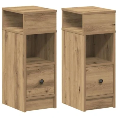 Image of vidaXL Bedside Cabinets Artisan Oak Nightstand with Drawer Engineered Wood Freestanding Bedroom Side Table