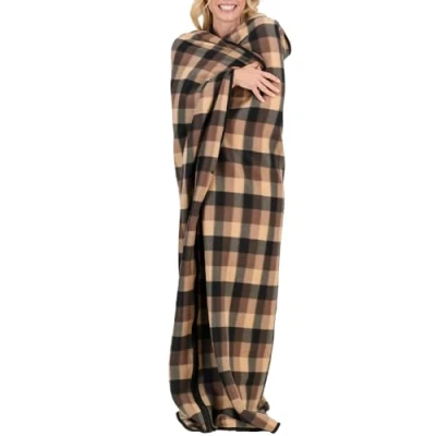 Image of Easylife Zip Up Polar Fleece Cosy Robe Check, Machine Washable Women&#039;s Robes (measures 150 x 170cm with a hood of 40 40cm), Snug For Women and Men Fully Guaranteed