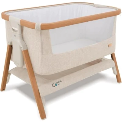 Image of Tutti Bambini CoZee® Crib Bundle (Walnut/Ecru) Bedside with 2 Sheets (Grey/Cloud), Mattress Protector, and Included