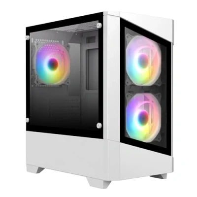 Image of CiT Level 1 Micro ATX PC Gaming Case M/ATX with 30% Tint On Tempered Glass Panels 3 x RGB Rainbow Fans Included White