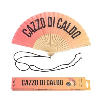 Image of Fisura Original handheld folding Fan with the message in Italian and German wooden fan. holding Hand Fans. hanger included (Caldo, red gradient)