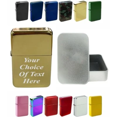 Image of Personalised Engraved Lighter for Birthday, Fathers Day, Anniversary, Choice of Colours With Luxury Gift Tin Packaging (Gold)