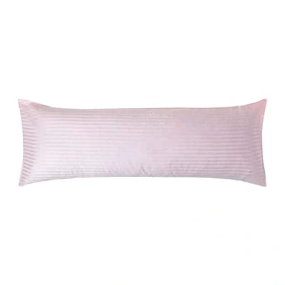 Image of HOMESCAPES Pink Pure Egyptian Cotton Body Pillowcase 330 TC 500 Thread Count Percale Equivalent Satin Stripe Long Pillow Case for Nursing Pregnancy and Elderly Support