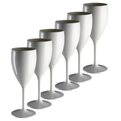 Image of AIOS Set of 6 Unbreakable Polycarbonate White Wine Glasses. Capacity 340ml.