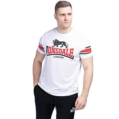 Image of Lonsdale Men&#039;s hempriggs T Shirt, White/Black/Red, L