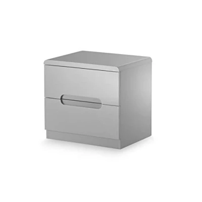 Image of Julian Bowen Manhattan 2 Drawer Bedside, Mdf, Grey High Gloss, Height: 43, Width: 45, Depth: 35cm