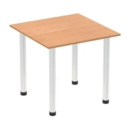 Image of Impulse 800mm Square Table Oak Top Chrome Post Leg