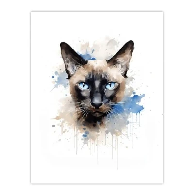 Image of Artery8 Siamese Cat Lovers Gift Watercolour Pet Portrait Painting Artwork Large Wall Art Poster Print Thick Paper 18X24 Inch