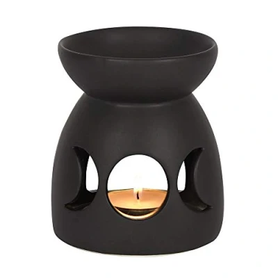 Image of JJA Wax Melt Burner, Black Triple Moon Cut Out Oil Burner Essential Oils and Melts Warmer Tea Light Holder Fragrance the Home Aromatherapy Witchcraft