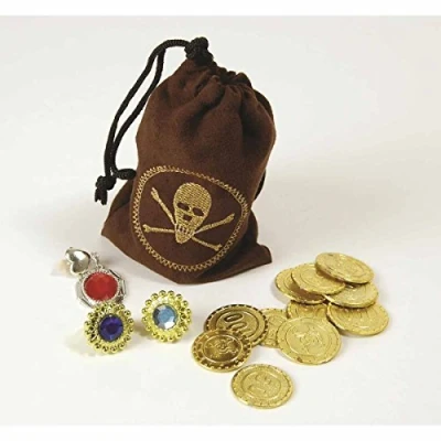 Image of Bristol Novelty BA1089 Pirate Pouch with Coins and Jewellery Multicolor, unisex adult, One Size