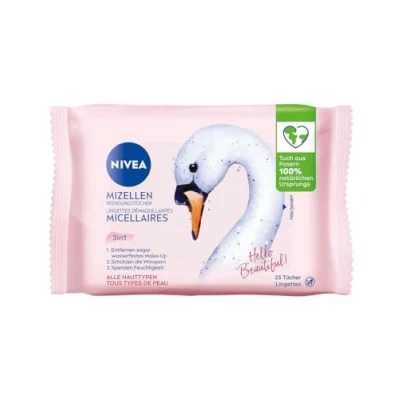 Image of NIVEA 3 in 1 Hey Beautiful! Micellar Cleansing Wipes (Pack of 25), Gentle Facial with Vitamin E, Make up Wipes, Remove Makeup &amp; Waterproof Mascara