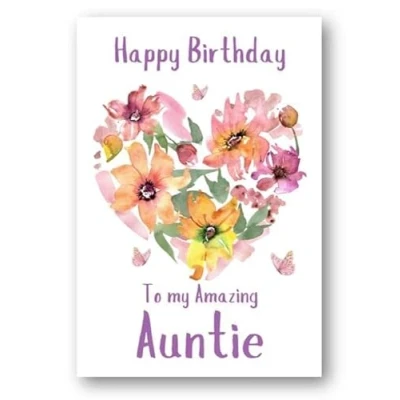 Image of Second Ave Auntie Flower Heart Cute Happy Birthday Card Greetings For Her