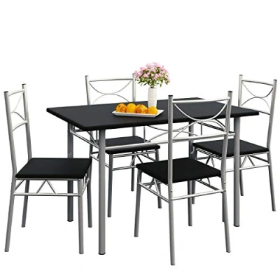 Image of CASARIA® 5 Pcs Dining Table and 4 Chairs Small Kitchen Breakfast Furniture Set Compact Modern Contemporary Rectangular Black &amp; Silver