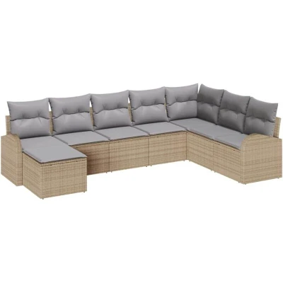 Image of vidaXL 8 Piece Garden Sofa Set with Cushions Beige Poly Rattan
