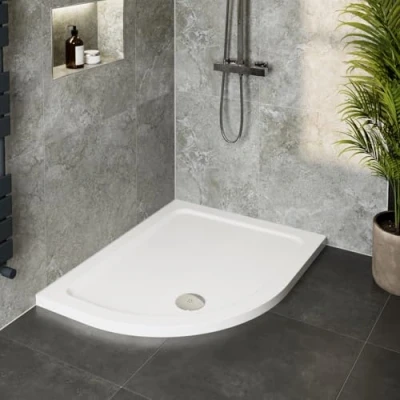 Image of Hydrolux® 1200 x 800 45mm White Bathroom Shower Tray for Enclosures Cubicles &amp; Wet Room with Waste, Offset Quadrant Left Hand