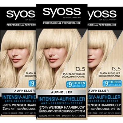 Image of Syoss Color Coloration 13_5 Platinum Brightener Level 3 (3 x 157 ml), Hair Colour for Up to 9 Levels of Brightening, with Anti Yellow Tint Effect &amp; 70% Less Breakage*