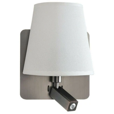 Image of Bahia Wall Lamp with Large Back Plate E27 + Reading Light 3W LED White Shade Satin Nickel 4000K, 200lm,