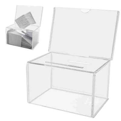 Image of Deflecto Classicimage Suggestion Box Clear Ideal for Business Cards, Raffle, Coins, Tips &amp; Charity Donations Collection With Stackable Sign Holder