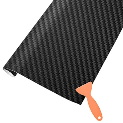 Image of AOBETAK Carbon Fibre Vinyl Wrap Roll with Plastic Scrapers, 1500 x 300 mm Self Adhesive Sticker Tape for Cars Auto and Motorcycle DIY, Interior/Exterior, Textured 3d Effect, Matt Black