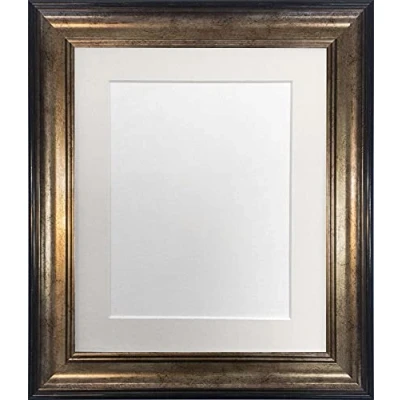 Image of FRAMES BY POST Scandi Black &amp; Gold Picture Photo Frame with Ivory Mount A2 Image Size A3