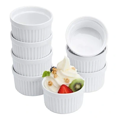 Image of Porcelain Ramekins 4OZ,Set of 8, Souffle Dishes, Oven Safe Ramekin Bowls Serving For Creme Brulee, Custard, Pudding, Mini Desserts, Jam, Dips, Sauces, Baking
