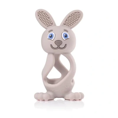 Image of Bobbie Bunny Baby Teether Toy Cappuccino Grey Twist &amp; Bounce Teething