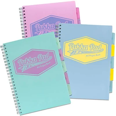 Image of Pukka Pad Pastel A4 Wirebound Project Book Ruled 80gsm 8630 PST Assorted