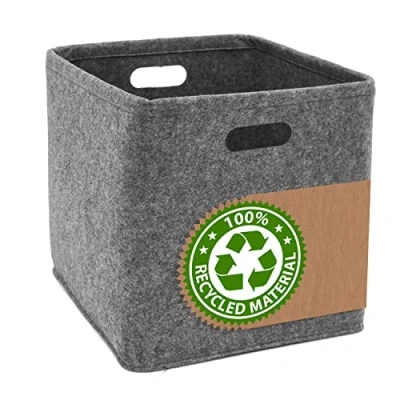 Image of DuneDesign 100% Recycled Felt: Cube Storage Box 33x33x33 Compatible with IKEA Kallax Shelf Foldable Cubes Cupboard Boxes Laundry Baskets Bookshelf Insert Open