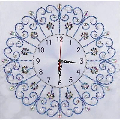 Image of ABEUTY Diamond Painting DIY 5D Special Shape Rhinestones, White Mandela Floral Clock, Partial Drill Crystal Art Kits