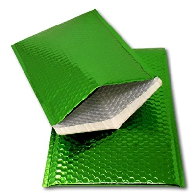 Image of EPOSGEAR 100 Green Shiny Metallic Foil Bubble Padded Bag Mailing Envelopes Perfect for Marketing, Promotions or and Alternative to Gift wrap (A4 / C4 324mm x 230mm)