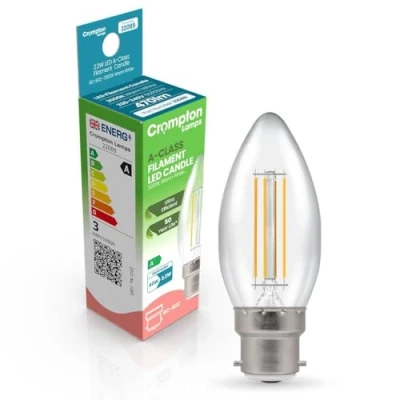 Image of Crompton Candle LED Light Bulb Ultra Efficient B22 2.2W (40W Eqv) Warm White A Class Clear