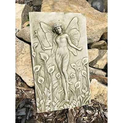 Image of Lily Lady Stone Plaque Statue UK Vintage Angel Fairy Garden Outdoor Ornament