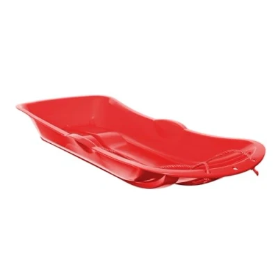 Image of Heavy Duty snow Sledge Durable Plastic Sled for kids &amp; Adults, Ideal Family Bonding Sleigh with Sturdy rope winter outdoor toboggan (Red)
