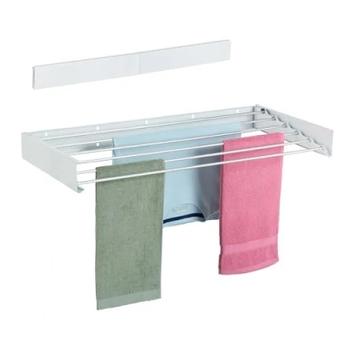 Image of Wall Mounted Clothes Airer, hwd: 15x100x50 cm, Folding, Laundry Rack, Indoor &amp; Outdoor, Space Saving, White Relaxdays