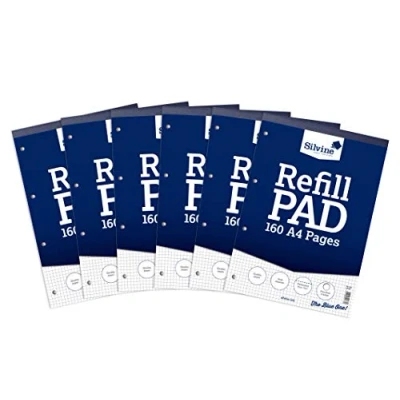 Image of Silvine 160 Page A4 Refill Pad, Head Bound and Punched 4 Holes. Ruled 5mm Squares. Ref A4RPX [Pack of 6], 153514
