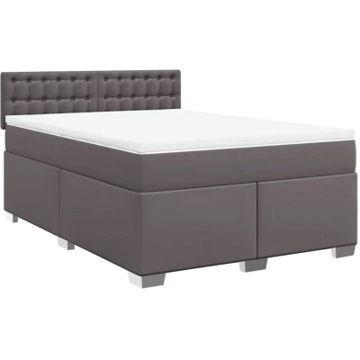 Image of vidaXL Box Spring Bed with Mattress Grey 140x200 cm Faux Leather