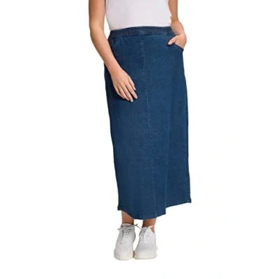 Image of Ulla Popken Women&#039;s Langer Denim Rock Skirt, Dark Blue, 32 34