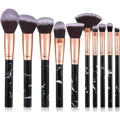 Image of Makeup Brushes 10Pcs Marble Brush Set Foundation Powder Blush Blending Eyeshadow Sets