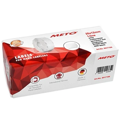 Image of Meto Price Gun Labels (26x12 mm, Single line, 6,000 Labels, White, Multifunctional Permanent and deep Freeze, for METO, Contact, Sato, Avery, Tovel, etc.)