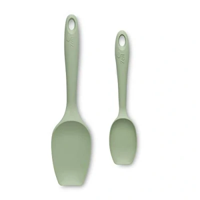 Image of Zeal JSET1G Non Stick Silicone Large &amp; Small Spatula Spoon Sage Green