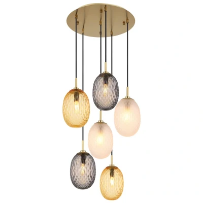 Image of Devin Cluster Pendant Ceiling Light Gold Colours Matt Glass Shade 6x E14