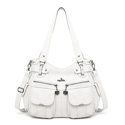 Image of Angelkiss Women Top Handle Satchel Handbags Purse Shoulder Bag white