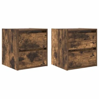 Image of vidaXL Wall Mounted Bedside Cabinets Smoked Oak, Floating Nightstands, Engineered Wood, Bedroom Furniture