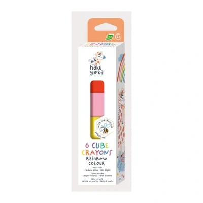 Image of Haku Yoka 6 Cube Crayons Rainbow Theme, Super Durable and Easy to Grip Mess Free for Ages 2+, Natural Beeswax &amp; Organic Mineral, Certified Safe