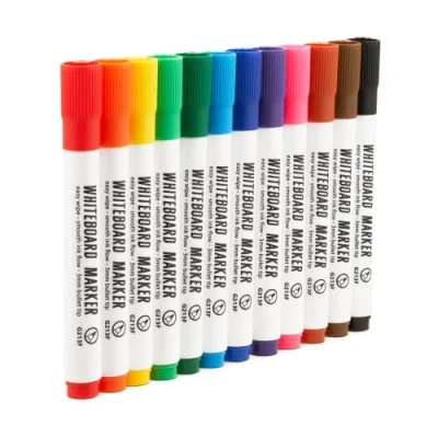 Image of Magnetic Innovations Pack of 12 Multi Coloured Dry Wipe Whiteboard Marker Pens (Bullet Point)