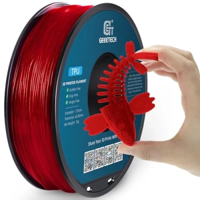 Image of GEEETECH TPU Flexible Filament 1.75mm, 3D Printer Filament, Printing Materials for Printer, 1 KG, Spool, Transparent Red