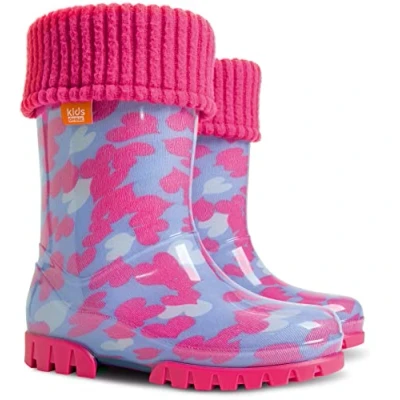Image of Demar Toddlers Kids Boys Girls 2 10yrs Wellies Rain Boots Children Wellington Warm Lined (Hearts, 13 UK Child, numeric_13)