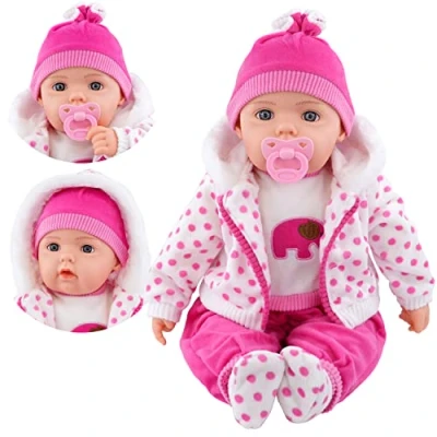 Image of The Magic Toy Shop Bibi Doll 20&quot; Lifelike Large Size Soft Bodied Baby Girls Boys With Dummy &amp; Sounds (Spotty Coat)
